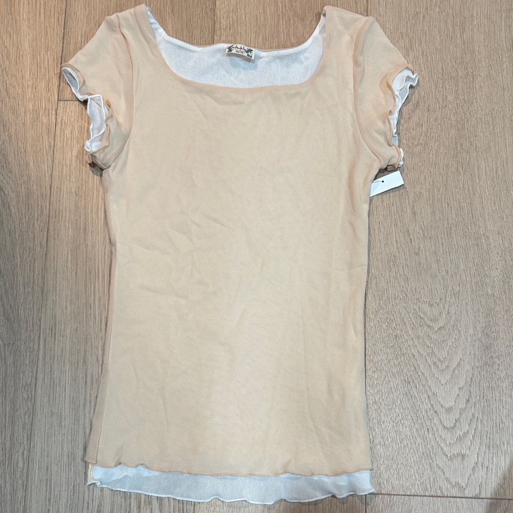 Free People Cream Short Sleeve Top
